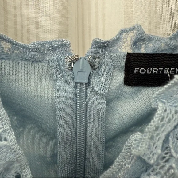 NWT🌀 Fourteen Twelve light blue lace babydoll mini dress - Picture 4 of 10
